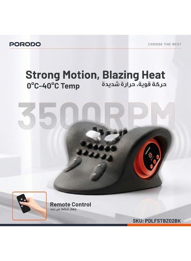 porodo Heated Cervical Pillow Massager, 60 Min Working Time, Deep Kneading, Heating Function, Remote Controller, Portable Electric Body Massager For Back Neck Pain Relief - Black - Image 5